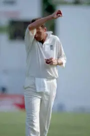 England bowler Angus Fraser looks weary during the 6th Test m- Old Cricket Photo