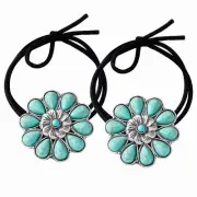 2 Pcs Squash Blossom Hair Ties Western Turquoise Decorative Hair Ties for Wom...