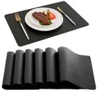 Placemats Set of 6, Black Waterproof Faux Leather Heat Resistant Mats for Kit...