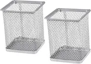 Veemoon 2pcs Square Mesh Pencil Holder Sturdy Metal Organizer for Desk Silver Pen Pot for Office and Home Lightweight and Container for Stationery and Cosmetics