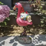 Gnome Garden Statue Funny Gnome Reclining on Flamingo Dwarf Figurines Resin Gard