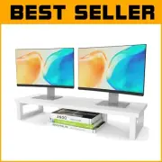 Ergonomic Dual Monitor Stand Riser - Rustic Wood & Steel Design for Workspace