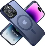 Magnetic Case for iPhone 15 Pro, [Compatible with MagSafe] Shockproof Slim Translucent Matte Protective Back Case with Aluminum Alloy Keys for iPhone 14 Pro (6.1inch), Navy Blue