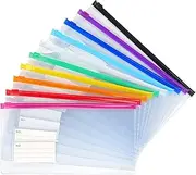 Tamaki 10 Pack Zipper Plastic Envelopes, Small Plastic Envelopes, A6 Size for Pencil Case Bulk, Bill Bag, 10 Color (9x4.7 Inch)