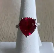Large Ruby Pear Shape Sterling Ring 9.81 ctw size 7