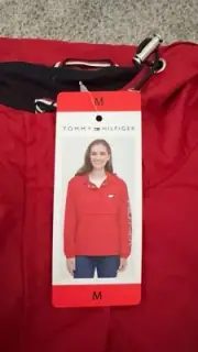 Tommy Hilfiger Ladies Windbreaker; Color-Red; Size- M