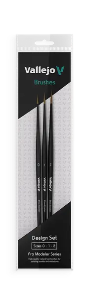 Vallejo Hobby Brushes: Pro Modeler Design Set - Natural Hair (Sizes 0, 1 & 2)