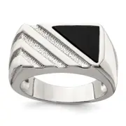 Sterling Silver Rhodium-plated Men's Onyx Ring Size 10