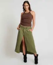 NEW ONE TEASPOON ST KHAKI MRS CARTER LONG DENIM SKIRT 26 27 S 4 8 26 $180 WOMEN