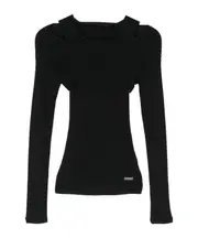 ribbed-knit cold-shoulder top 10Y Black