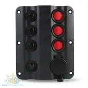 12V 3 GANG + CIGARETTE WAVE LED BOAT CARAVAN SWITCH PANEL & CIRCUIT BREAKERS