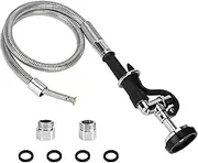 TBER Spray Valve with Pre-rinse Hose 38” Flexible Stainless Steel Hose with Pre Rinse Sprayer Nozzle Head Assembly Kit for Commercial Industrial Restaurant Kitchen Sink Faucet (Black)
