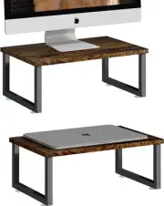 2 Pack Monitor Stand Riser, Wood Desk Storage Organizer for Office Laptop, Co...