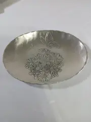 WENDELL AUGUST FORGE BOWL, TRINKET DISH, BUTTERFLIES AND FLOWERS, NOS ALUMINUM