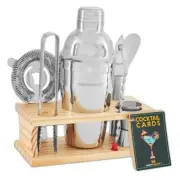 Mixology Bartender Kit - 8-Piece Cocktail Shaker Set with Wood Stand, Silver