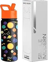 Simple Modern 18oz Summit Kids Water Bottles with Straw Lid Sippy Cup - Dishwasher Safe Vacuum Insulated Tumbler Double Wall Travel Mug 18/8 Stainless Steel Flask - Pattern: Solar System