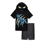 Boys Hooded Top And Short Set Black Panther Glow in Dark Size 5 Marvel Comics