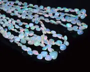 AAA+ Ethiopian Welo Opal Fire 5mm-7mm Heart Faceted Briolette Beads | 14" Strand