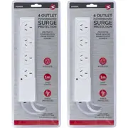 2x Power 4 Outlet Powerboard 1m Lead Extension Strip Socket w/ Surge Protection
