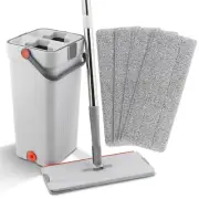 Mop and Bucket with Wringer Set, Flat Floor Mop and Bucket Set with 4 Microfi...