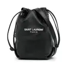 YSL Saint Laurent Teddy Black Calf Leather Bucket Bag with pouch