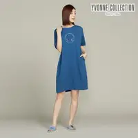 在飛比找momo購物網優惠-【YVONNE 以旺傢飾】熊大網印短袖洋裝-普魯士藍(LIN