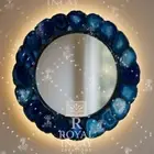 18" Blue Agate Slice Round Mirror – Luxury Handmade Gemstone Wall Mirror–Backlit