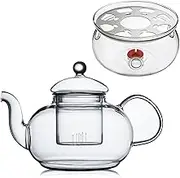 CnGlass 33.8oz/1000ml Glass Teapot with Removable Infuser,Glass Tea Warmer 5.3 in/13.5cm(Candle not Included)