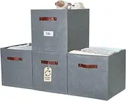 [DECOMOMO] Storage Baskets, 13x15x13 Storage Cube Bins with Labels Holder for Organizing Shelves (Kallax / 4pcs, Textured Gray)