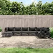 8 Piece Outdoor Lounge Setting Garden Conversation Set Outdoor Sofa Set Weather-Resistant Garden Furniture Patio Couch Sectional Deck Backyard, Anthracite Steel