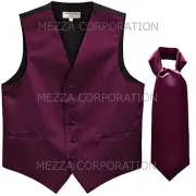 New Men's tuxedo Vest Ascot Cravat prom party Dark Purple wedding formal special