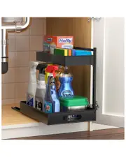 Sorbus Under Sink Black Organizer With Sliding Tracks
