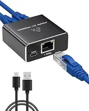 GCNWW Ethernet Splitter 1 to 2, 1000Mbps Gigabit Network Ethernet Switch with RJ45 Ports & USB-C Power Cable for Home & Office, Supports Cat 5/5e/6/7/8 Cables - Black