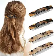4PCS French Design Hair Barrette - Tortoise Shell Celluloid Rectangle Hair Clips for Women - Suitable for Fine and Thick Hair - Elegant Hair Clips Women and Hair Barrettes for Women