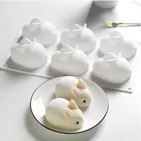 在飛比找momo購物網優惠-【HATSU】六連小兔造型模具(矽膠模具 嬰兒蒸糕 輔食 烘