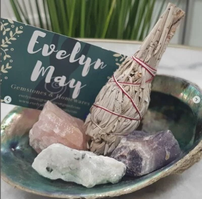 Wellbeing Pack -Amethyst + Rose Quartz + Moonstone with Small White Sage Smudge