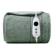 Dreamaker Reversible Sherpa & Coral Fleece Electric Heated Throw Blanket [130x160cm] (Olive/Sage)