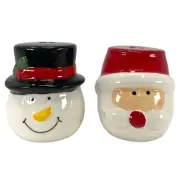 Holiday Santa Clause and Snowman with Top Hat Salt and Pepper Shaker 3 Inch