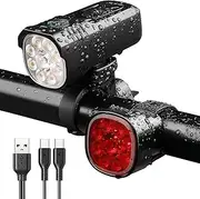 EDDIMENS Bike Lights Front and Back, Super Bright Bicycle Lights USB Rechargeable, 8+7 Lighting Modes, Fast Charging, IP65 Waterproof Bike Light Set for Night Riding, Camping, Mountain, Road