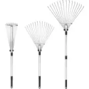 Unbranded Telescopic Metal Rake 24" to 63" Adjustable Garden Leaf Rake Silver