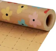 Rollo de papel de regalo floral Kraft - 43 cm x 10 m