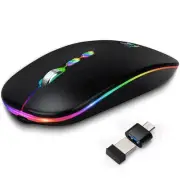 LED Wireless Mouse, Slim Rechargeable Silent Portable USB Optical 2.4G Wirele...