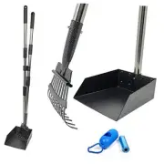 Pooper Scooper Adjustable Long Handle Metal Tray, Rake and Spade/Tray Poop
