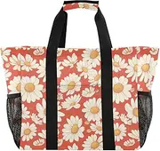 [sanluoli] Tote Collapsable Beach Bag With Compartments with Handles Laundry Totes, Red and White Daisies, 1 size