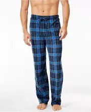 $60 Club Room Mens Pajamas Pjs Fleece Lounge Pants Blue Gray Plaid Sleepwear L