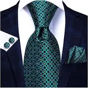[VSOLS] Men's Blue Black Striped Tie 3.4" Tie Pocket Square Cufflinks Wedding Party Silk Tie Set (Color : SN-3328, Size : 59.06 * 3.35in)
