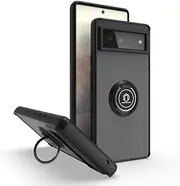 [JIEZUIMEI] Phone Case for Google Pixel 6 Cover with Ring Holder,Ultra-Thin Translucent Matte Frosted PC Hard Back Cover,Soft Silicone TPU Bumper Black