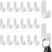 20 Pack Adhesive Hooks Utility Wall Hooks, Cute Key Hooks Plastic Decorative Wall Holder, White Self Adhesive Wall Hooks for Hats, Towels, Shower, Entryway, Kitchen, Office (White)