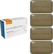 Kenkoderm Psoriasis Dead Sea Mud Soap with Argan Oil & Shea Butter 4.25 oz | 4 Bars | Dermatologist Developed | Fragrance + Color Free | Eczema, Psoriasis and Rosacea
