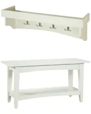 Alaterre Shaker Cottage Tray Shelf Coat Hook with Bench Set